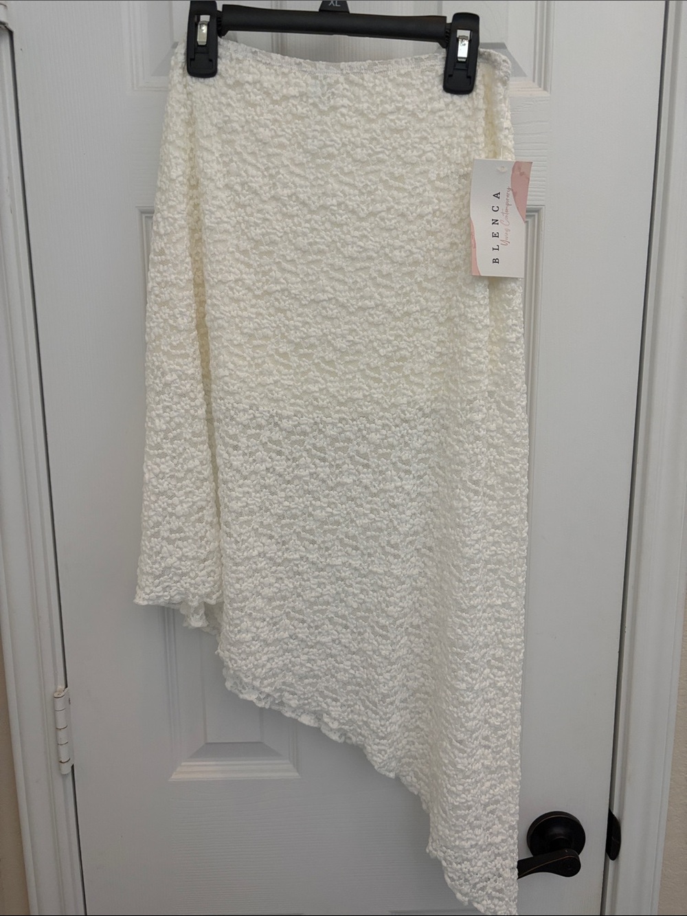 Cream Asymmetrical Bouclé Midi Skirt